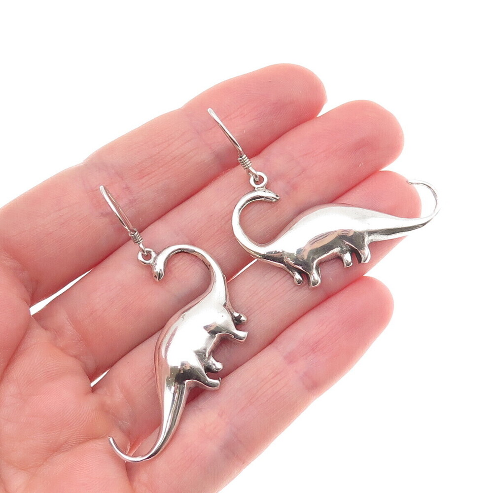 925 Sterling Silver Vintage Dinosaur Oxidized Dangle Earrings